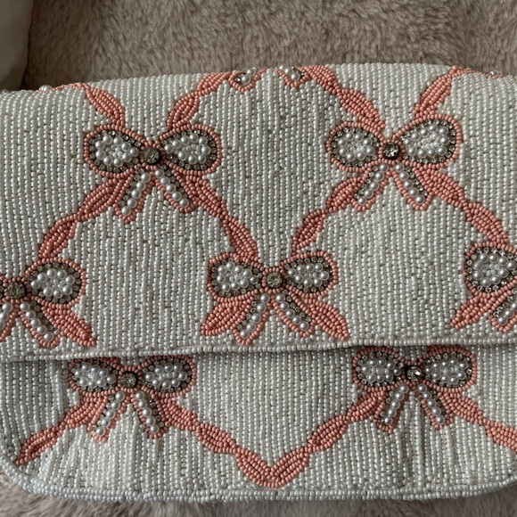 NWT Altar’d State Beaded Bag Cream and Pink Bows - Picture 6 of 13